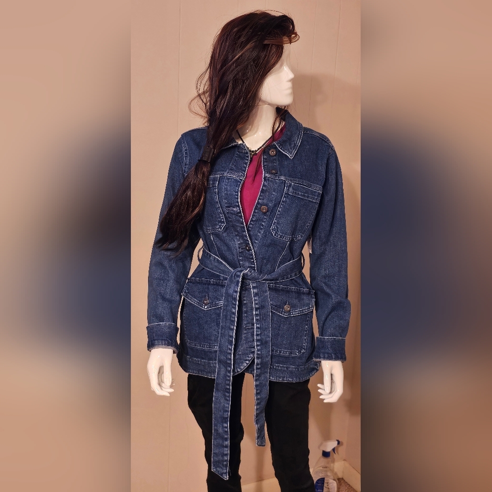 Old Navy Blue Jean Jacket with Belt and Collar
